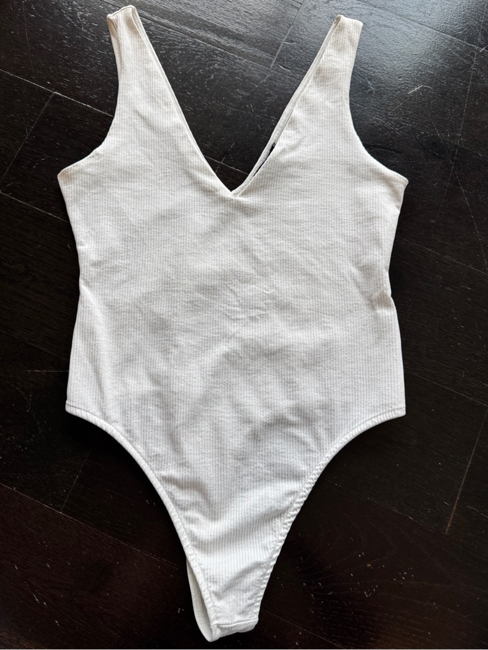 Bershka White Ribbed V-Neck bodysuit